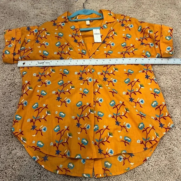 NWT new XS Anthropologie pilcro embroidered surf button down top floral gold - Picture 16 of 17